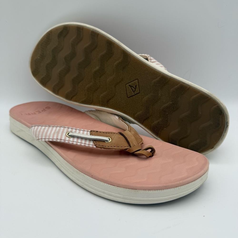 Women's Sperry Pink White Top Sider‎ Adriatic Thong Flip Flops Sandals Size 11